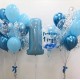 Композиция из воздушных голубых шаров с Bubbles и цифрой 1