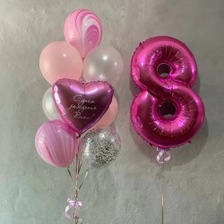 Фонтан из розовых шаров пастель и агат с цифрой 8