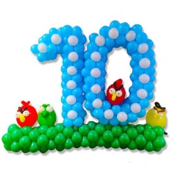 Цифра из шаров 10 голубая с Angry birds
