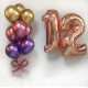 Фонтан из розовых, фиолетовых и золотых хром шаров с цифрой 12