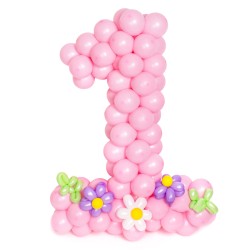 Цифра из шаров 1 розовая с ромашками