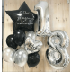 Фонтан из черно-серебряных шаров со звездой и цифрой 18