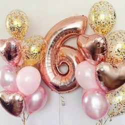 Композиция из воздушных шаров розовых с цифрой 6