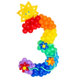 Цифра из разных шаров 3 с цветами и солнышком