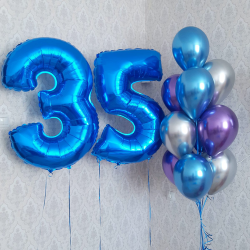 Фонтан из синих шаров с цифрой 35