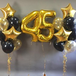 Композиция воздушные шары со звездами и цифрой 45 черные