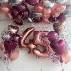 Композиция воздушные шары с сердцем сатин с цифрой 45