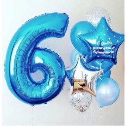 Фонтан из сине-голубых шаров с цифрой 6