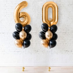 Композиция воздушные шары с цифрой 60 черно-золотые