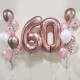 Композиция из воздушных шаров розовых и хром с цифрой 60