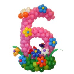 Цифра из шаров 6 розовая с цветочками