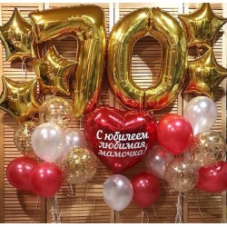 Композиция воздушные шары с конфетти и цифрой 70