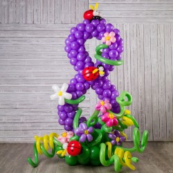 Цифра из шаров 8 фиолетовая с цветами