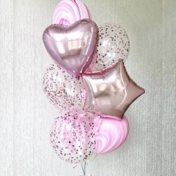 Фонтан из розовых шаров агат с прозрачными шарами с конфетти