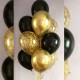 Фонтан из черных и золотых шаров с прозрачными шарами конфетти