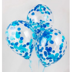Облако прозрачных шаров с голубо-синим конфетти