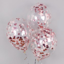 Облако прозрачных шаров с конфетти розовое золото