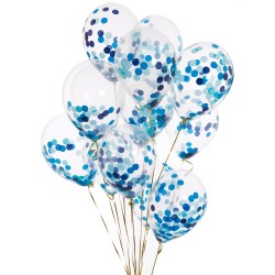 Облако прозрачных шаров с сине-голубым конфетти