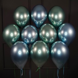 Воздушные синие и зеленые хромированные шары