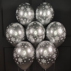 Воздушные серебряные хромированные шары снежинки