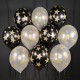 Воздушные шары черно-серебряные с золотыми звездами матовые