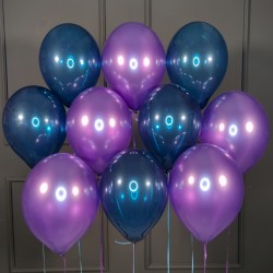 Воздушные синие шарики кристалл и фиолетовые металлик