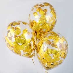 Облако прозрачных шаров с золотым конфетти