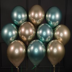 Воздушные золотые и зеленые хромированные шары