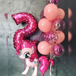 Фонтан из шаров Розовая Пони с цифрой 2