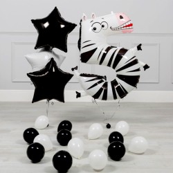 Фонтан из черно-белых шаров с цифрой-Зеброй 5