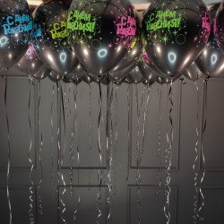 Воздушные черные шары С Днем рождения под потолок