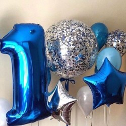 Композиция из синих шаров с большим шаром и цифрой 1