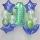 Композиция из воздушных зеленых шаров со звездами и цифрой 1