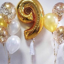 Композиция воздушные шары Подарок из золота с цифрой 9