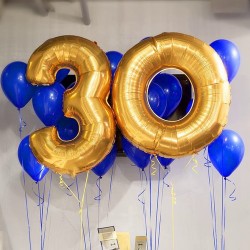 Композиция из воздушных шаров синих с цифрой 30