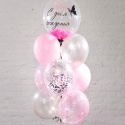 Фонтан из розовых, серебряных и прозрачных шаров с Bubbles