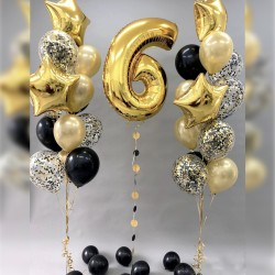 Композиция воздушные шары с цифрой 6 черно-золотые
