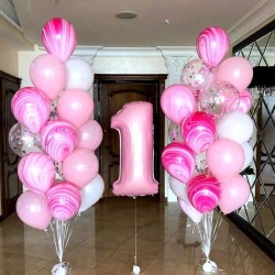 Композиция из розовых пастельных и агат шаров с цифрой 1