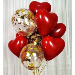 Воздушные шары для влюбленных красные сердца с конфетти