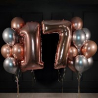 Набор из хром шаров с цифрой 17 на день рождения