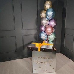 Хромированные шарики С днем рождения в серебряной коробке