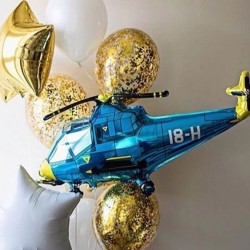 Военные шары с голубым вертолетом, звездами и конфетти