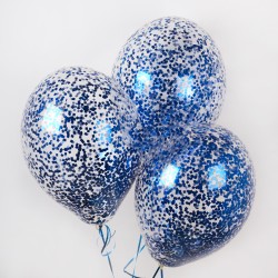Облако прозрачных шаров с синим конфетти