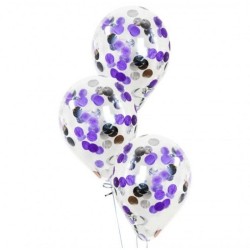 Облако прозрачных шаров с фиолетовыми конфетти