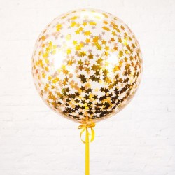 Большой прозрачный шар с золотыми конфетти звездочки