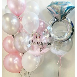 Композиция из розовых и серебряных шаров с Bubbles
