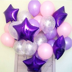 Фольгированные фиолетовые звезды с шарами конфетти