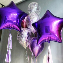Звезды фольгированные фиолетовые с хром шарами