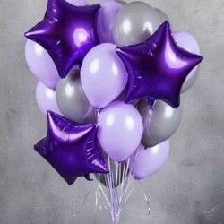 Звезды фольгированные фиолетовые с фонтаном из шаров
