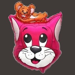 Фольгированный шар розовый Котик с мышкой